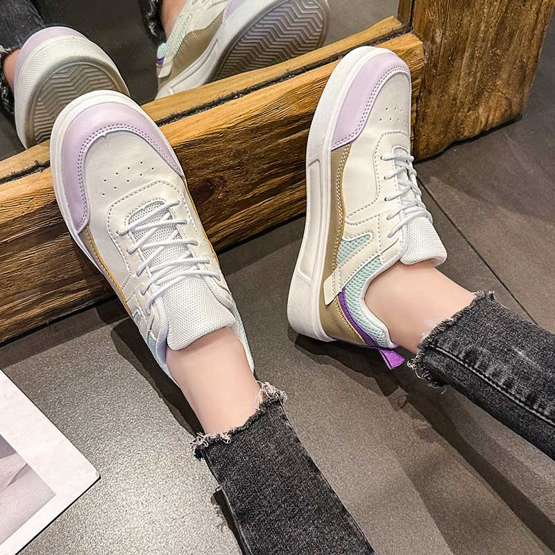 Women's white purple multi color stitch accents casual shoe sneaker 02